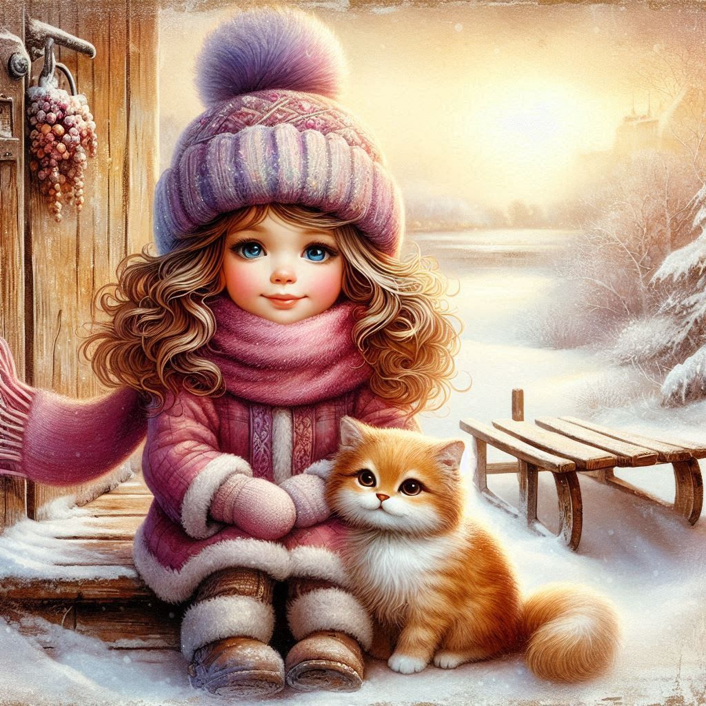 Little girl and her cat.