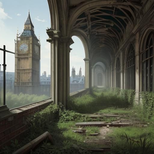 london circa 1700, abandoned for decades,  crumbling, overgr...