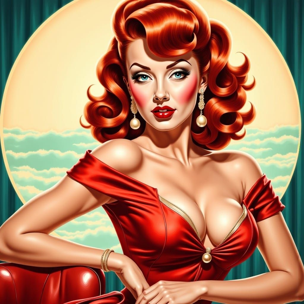 Beautiful red hair rockabilly pinup illustration, <lora:Retro Rockabilly:1.0> 