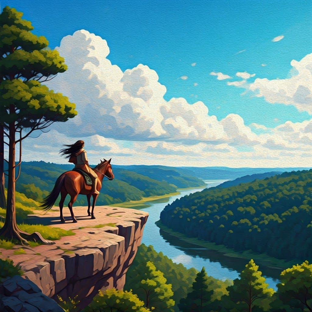 Woman Rides Horse in Expressive Gouache Style