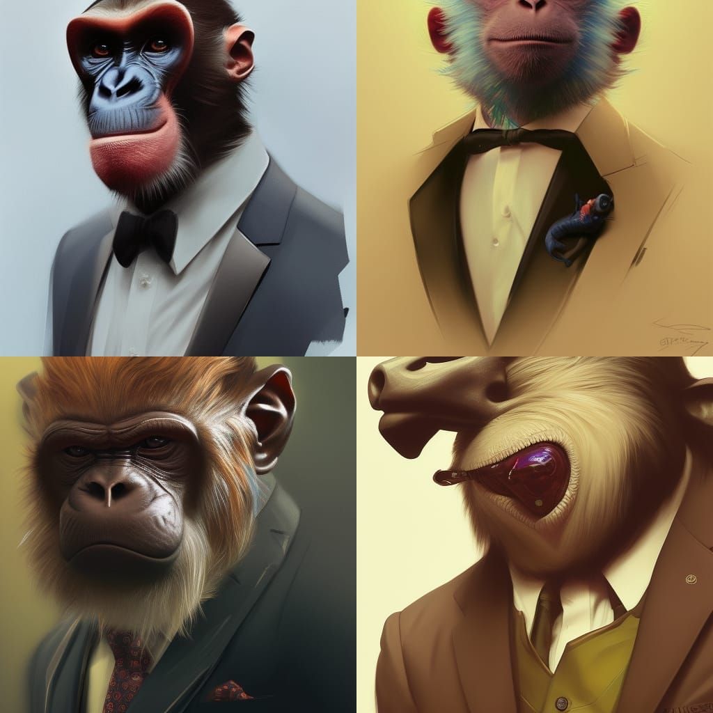 The monkey is wearing a suit head and shoulders portrait, 8k...