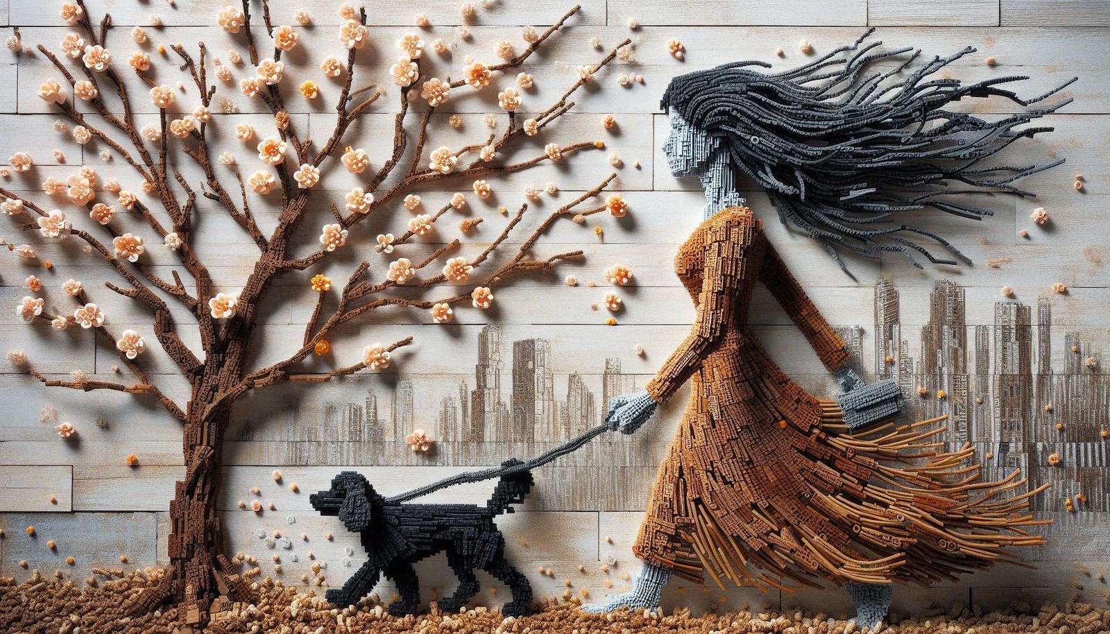 A Woman And Her Dog - Wicker Art
