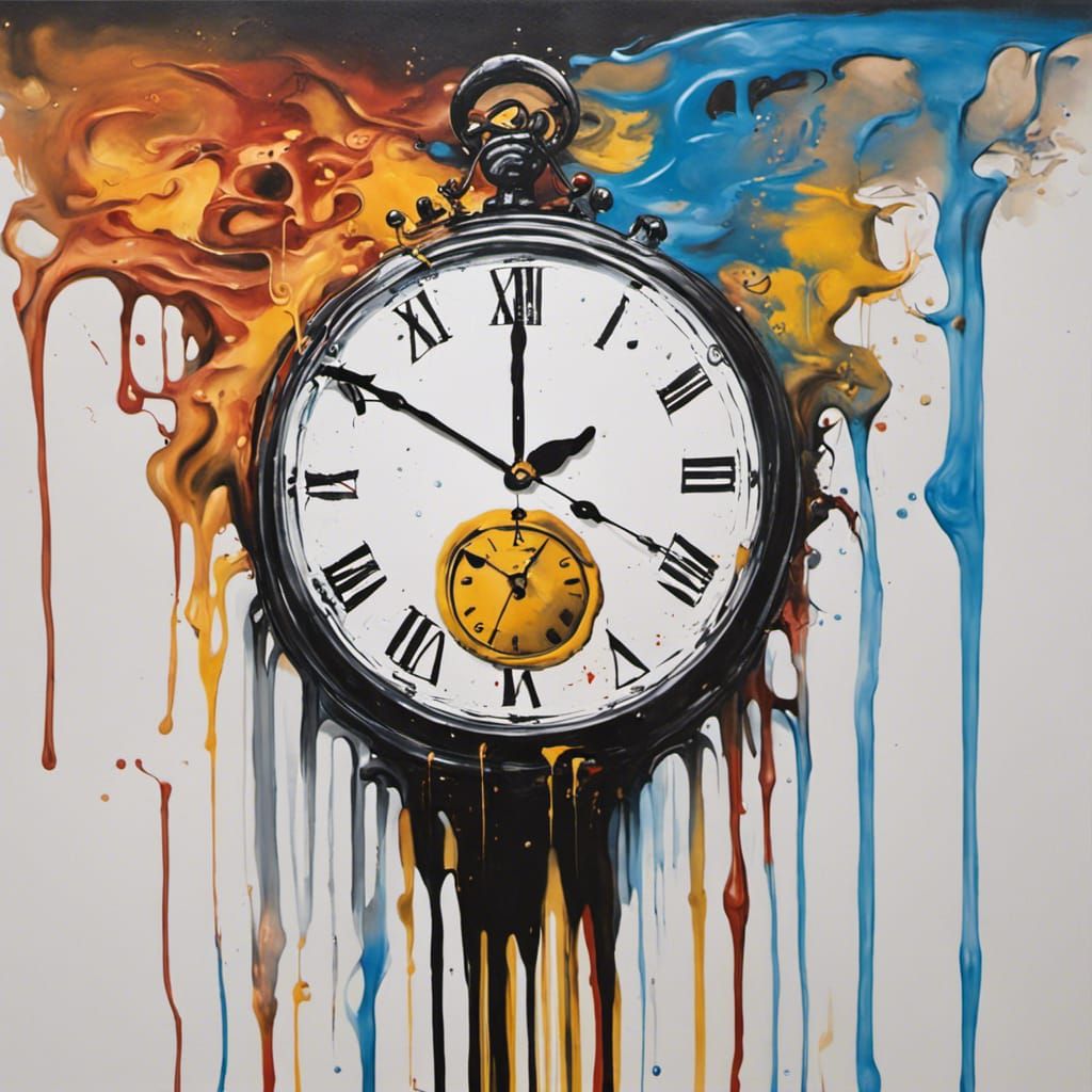 A Salvador Dali inspired painting of a melting clock. graffiti art