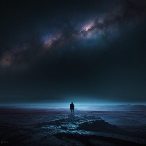 Cosmic Figure in Desolate Landscape Digital Painting