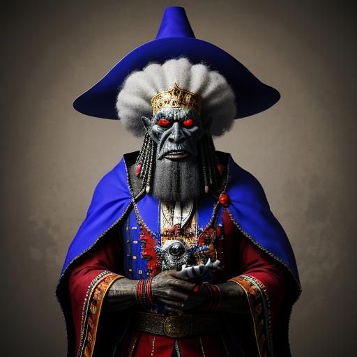 Baron Sam D voodoo king, holding a voodoo doll, sharp focus, best quality, hyper real