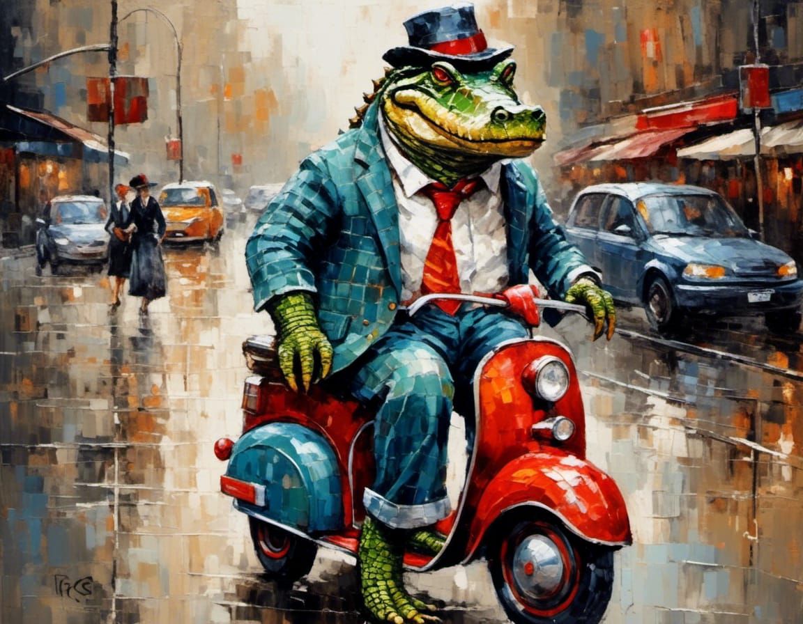 crocodille on the scooter