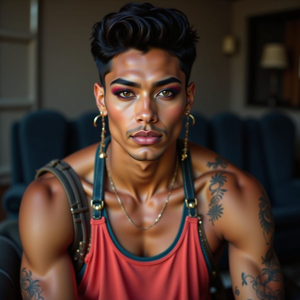 man in glam makeup

• RAW photo
• photo taken with a Canon EOS R5
• natural lighting
• hyper-realistic
• cinematic photograph
• realistic sh...