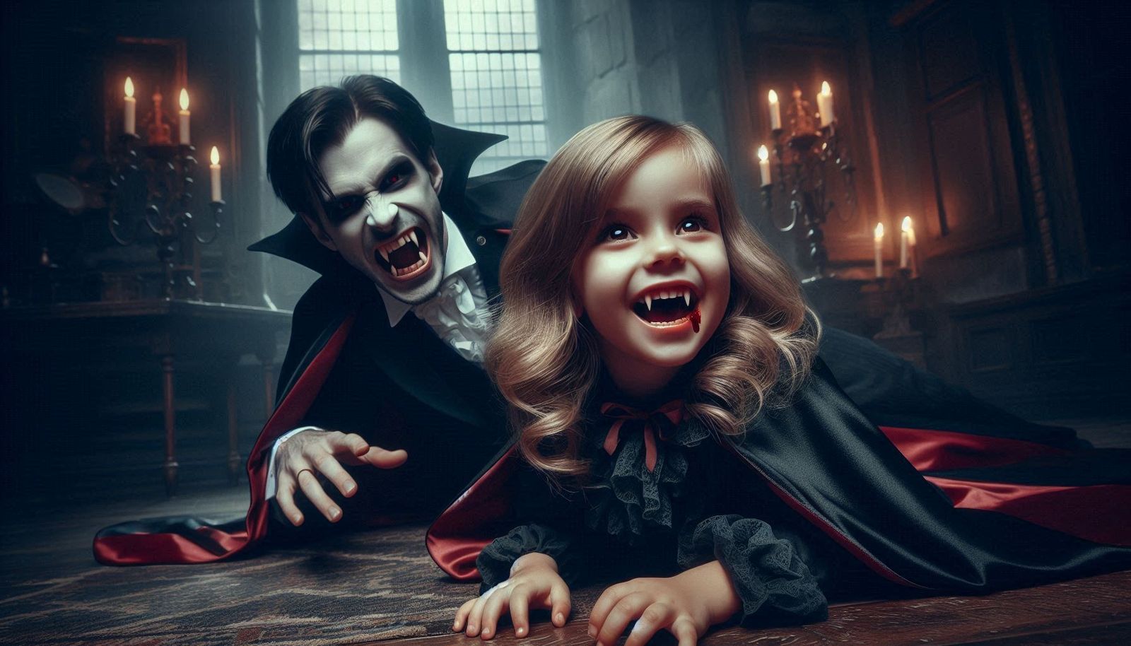 Dracula playing with his little daughter