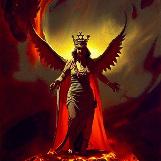 Queen Elizabeth ruling over hell like the devil oil painting...