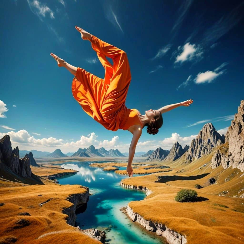 Ethereal Lady Soars Above Surreal Landscape in Photorealisti...