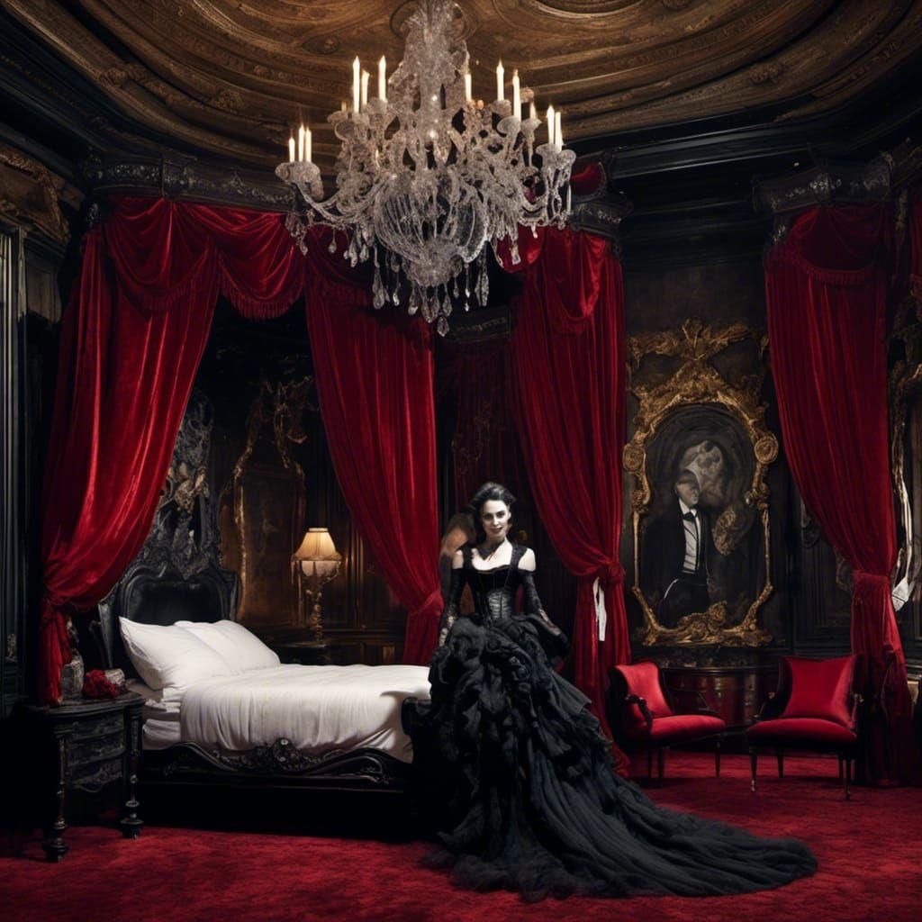 Woman in black corset dress