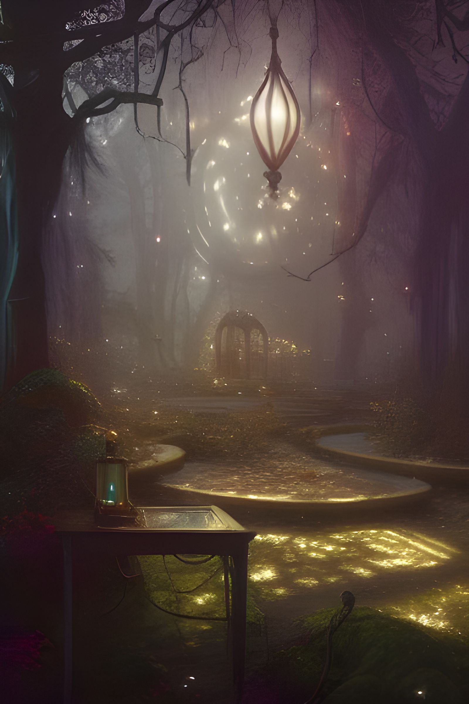 Dreamy Winter Garden Witch Potions in Art Nouveau Style