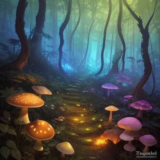 Mystical Creature in Vibrant Fantasy Forest