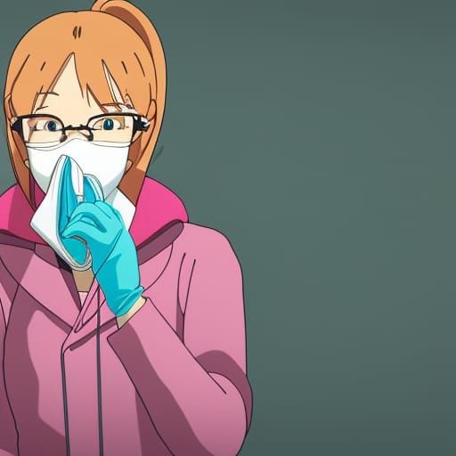 Illustration of a cute female dentist wearing pink gloves in...