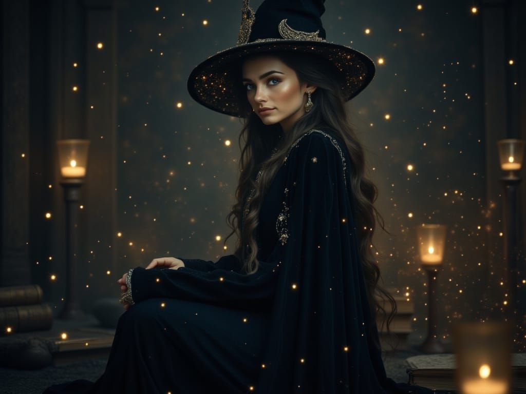 starry photorealistic portrait of a witch <lora:Starboi 2:1.3>