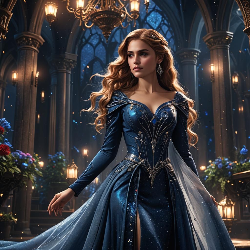 Feyre from a court of thorns and roses in a blue sparkly gown in Night Feyre from a court of thorns and roses in a blue sparkly gown in Night