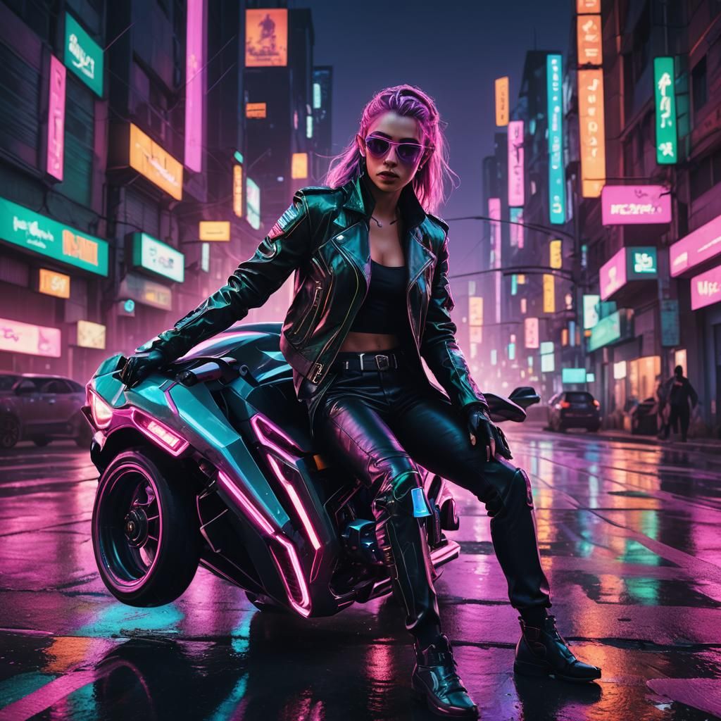 Elf Drives Sportscar in Cyberpunk Cityscape