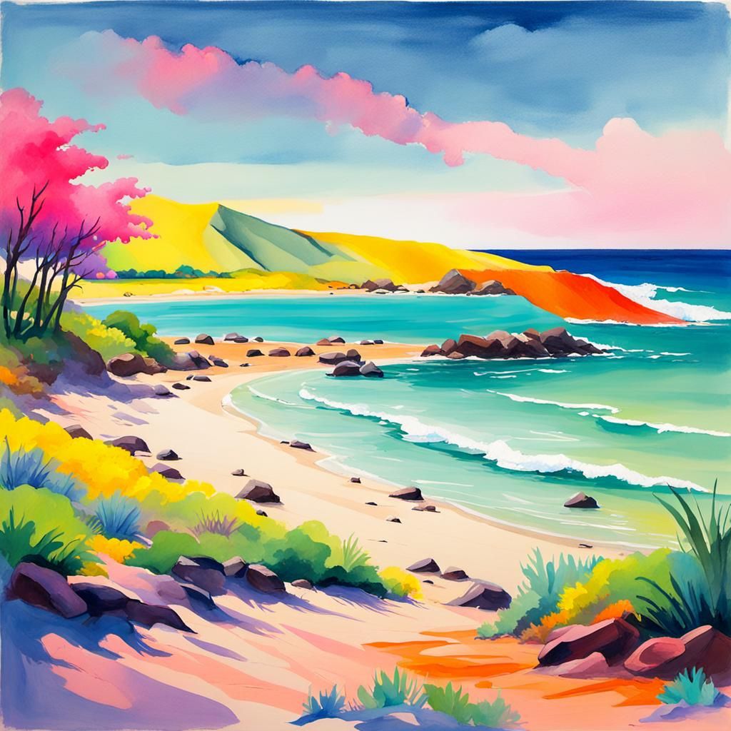 escena de playa serena y un paisaje campestre. La paleta de ...