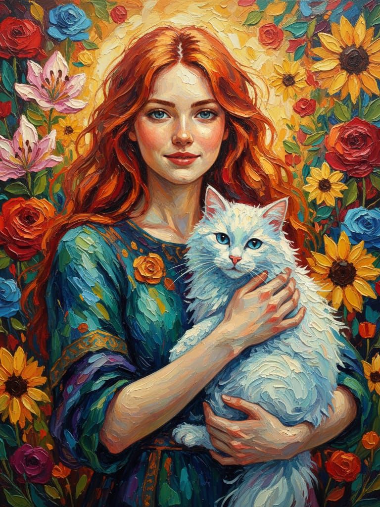 Girl with a Cat - Impasto