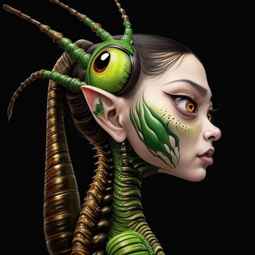a painting of a bug sitting on top of a vegetable, a surreal...