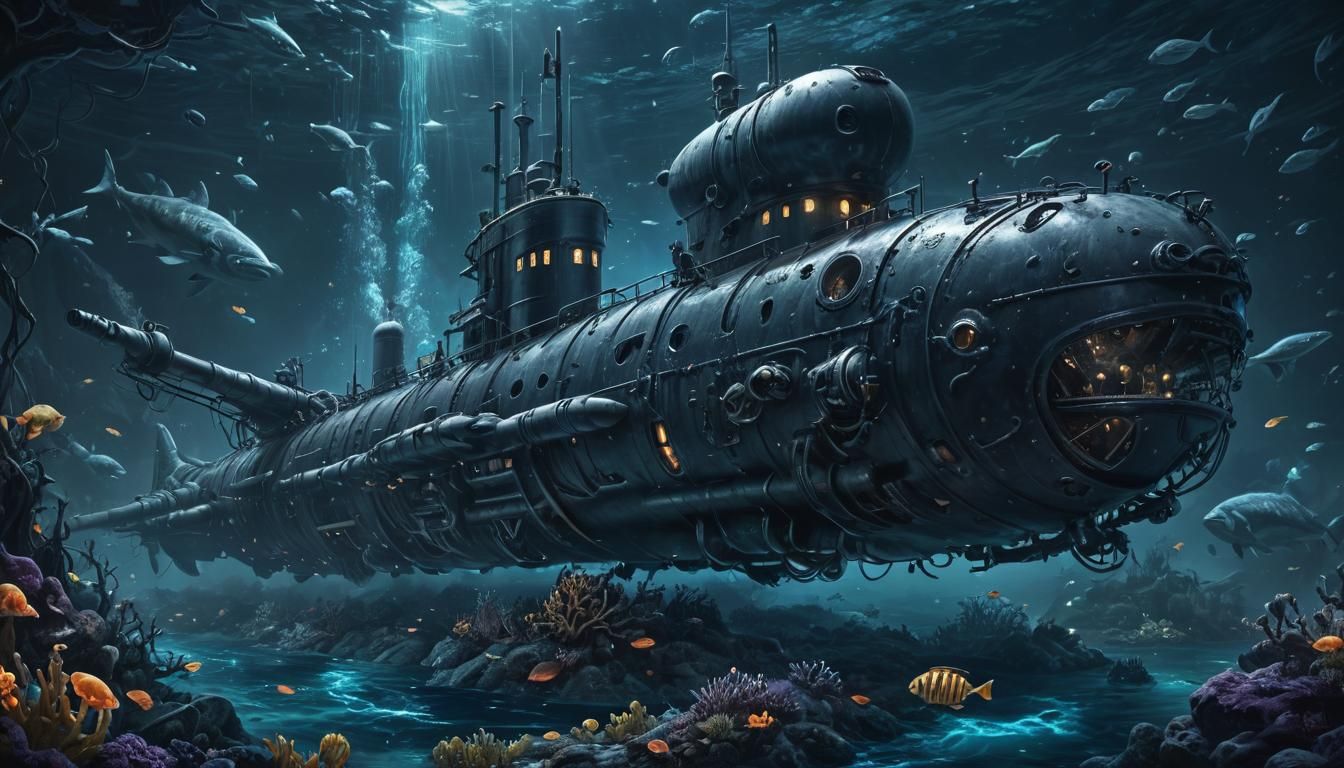 Steam-powered submarine beneath the waves - AI Generated Artwork ...