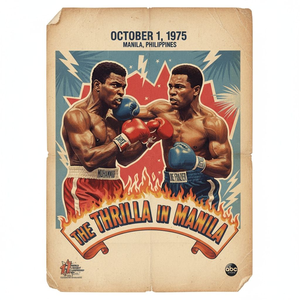 a poster of the "Thrilla in Manila" boxing fight between Smokin Joe Frazier and Mahammad Ali  by @Dantonio