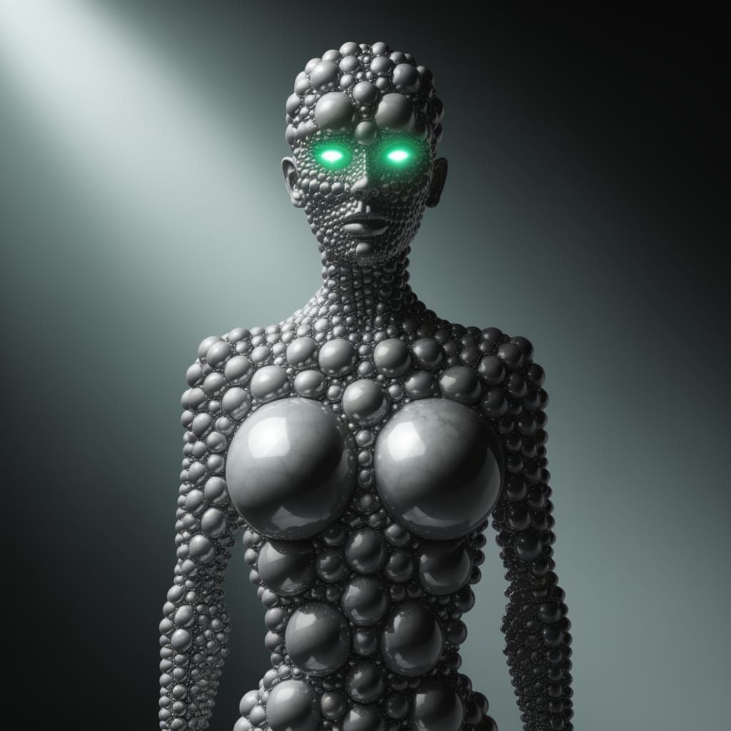 Surreal Sculpture of Human Figure in Polished Orbs with Ethe...