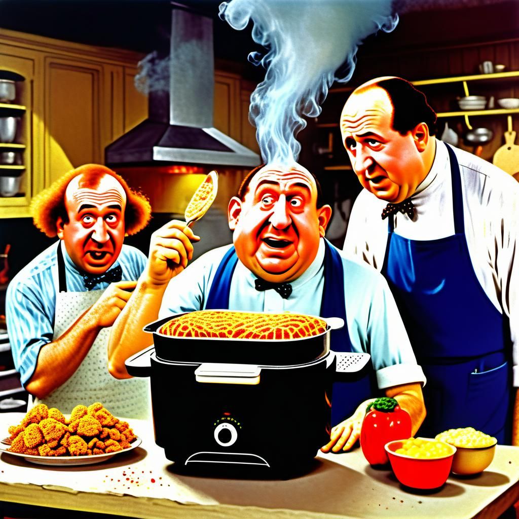 Larry Fine, Curly Howard and Moe Howard Cooking with a AIRFRYER - AI ...