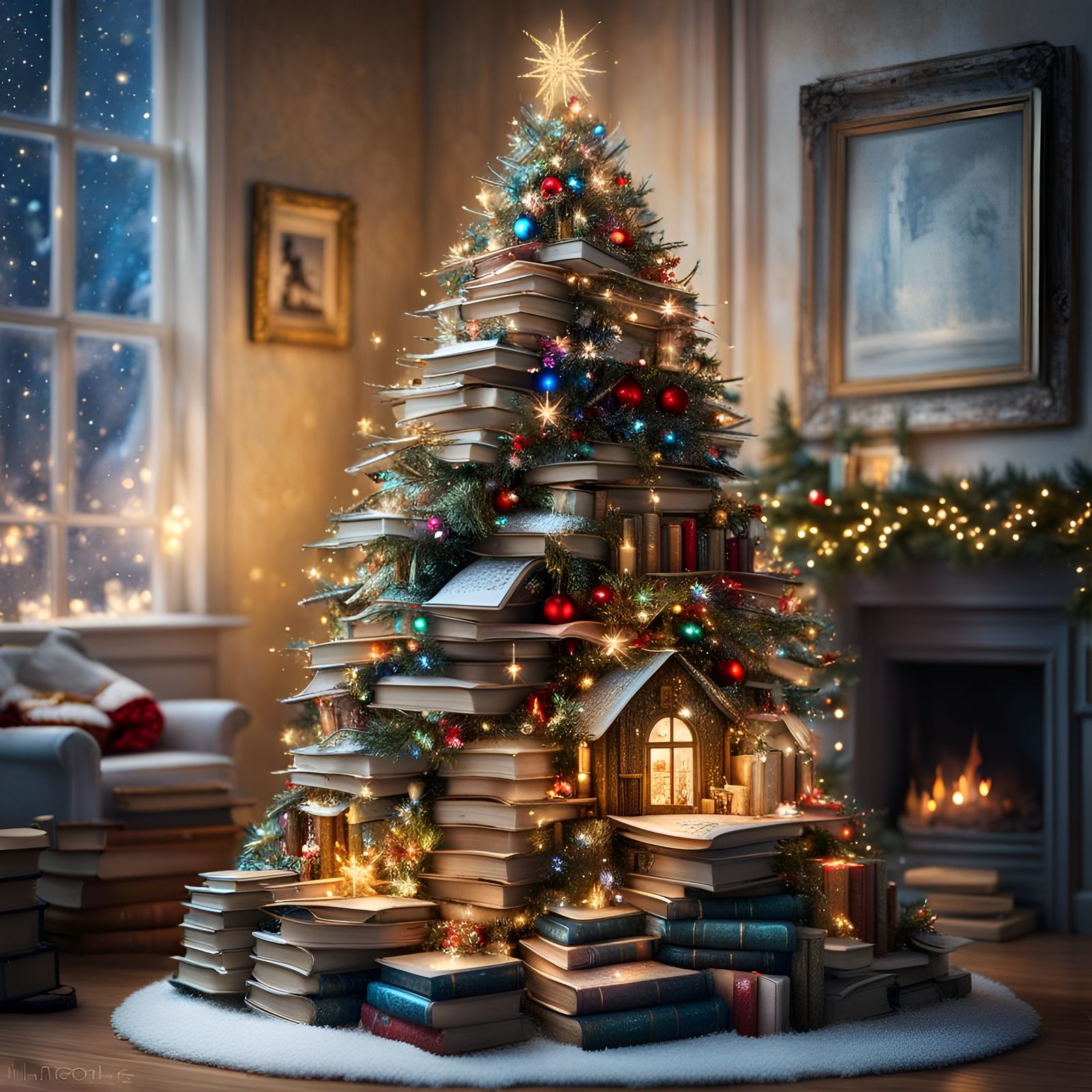 A Christmas Tree of Books  by @Rosie