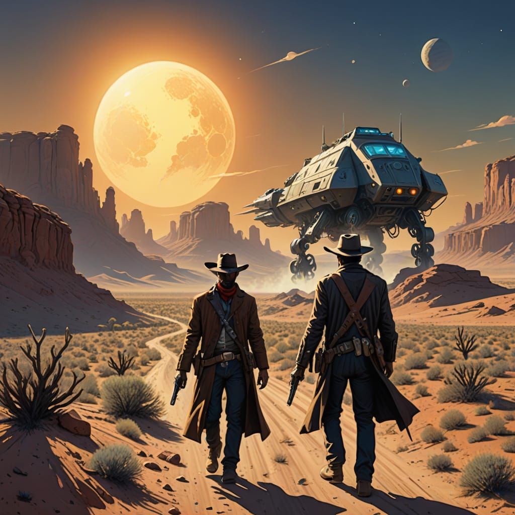 Old wild west train robbery with aliens - Start Image 2