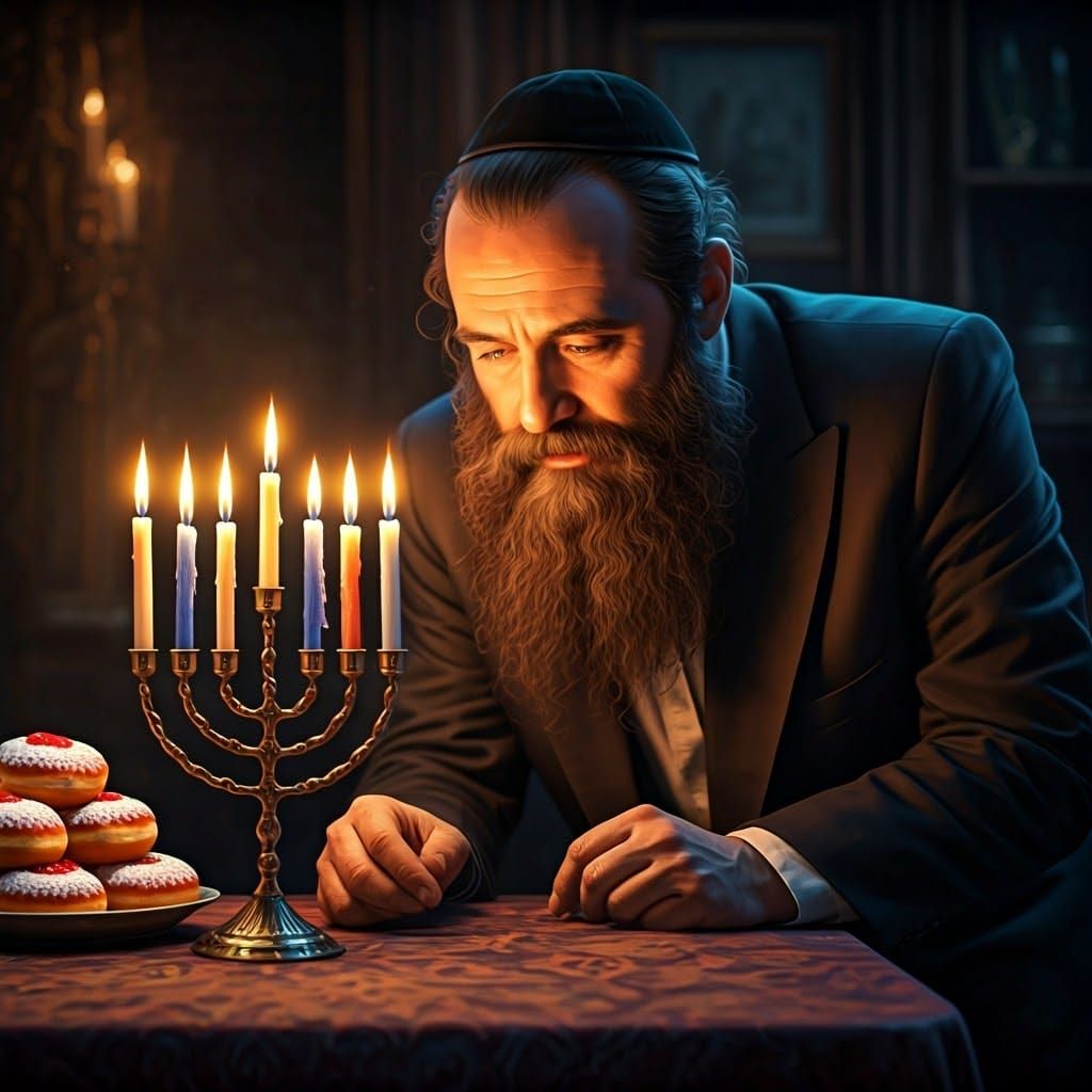 Hanukkah Menorah Lighting in Mystical Ambiance