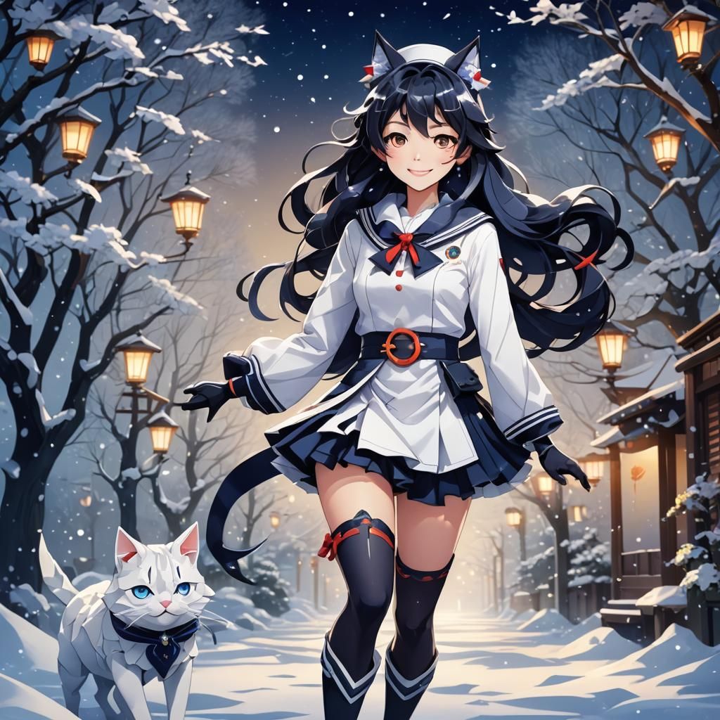 Anime Woman in Origami Cat Sailor Suit