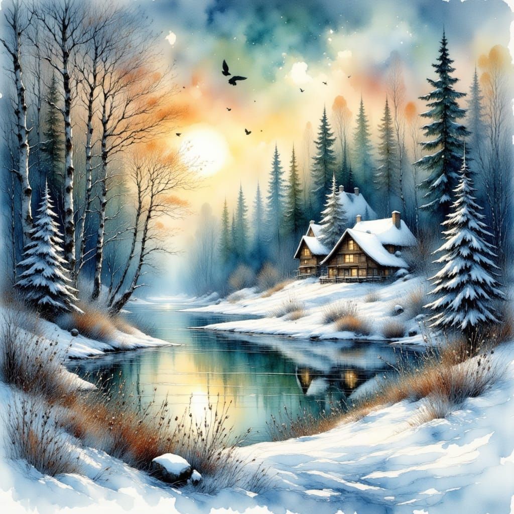 Winter Wonderland in Wash Ink Style