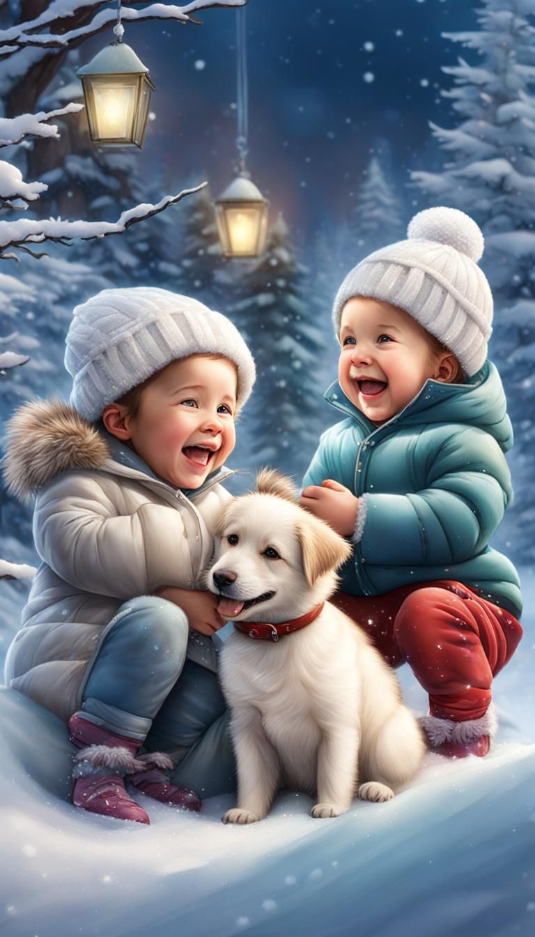 (Toddlers Laughing At Silly Pets Playing:1.5)
(Background Be...