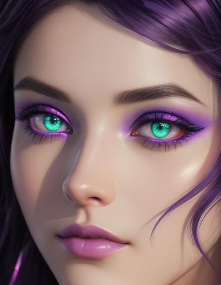 Beautiful young lady with vibrant neon purple wavy hair and neon purple ...