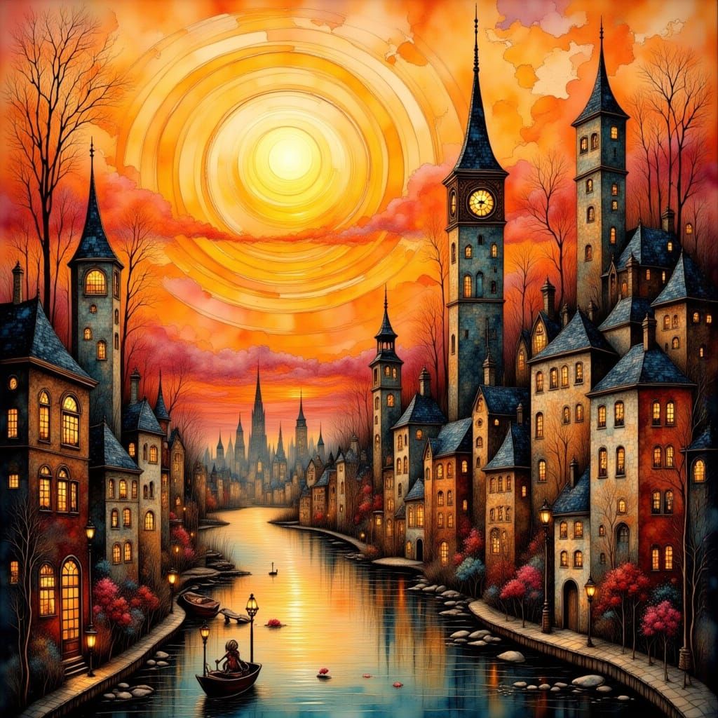 Sailing through a dreamy cityscape at sunset  by @ChronoScribe