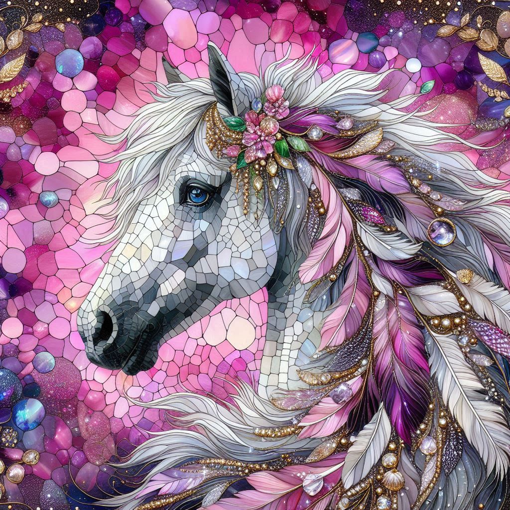 Dapple Horse with pink and lilac tones