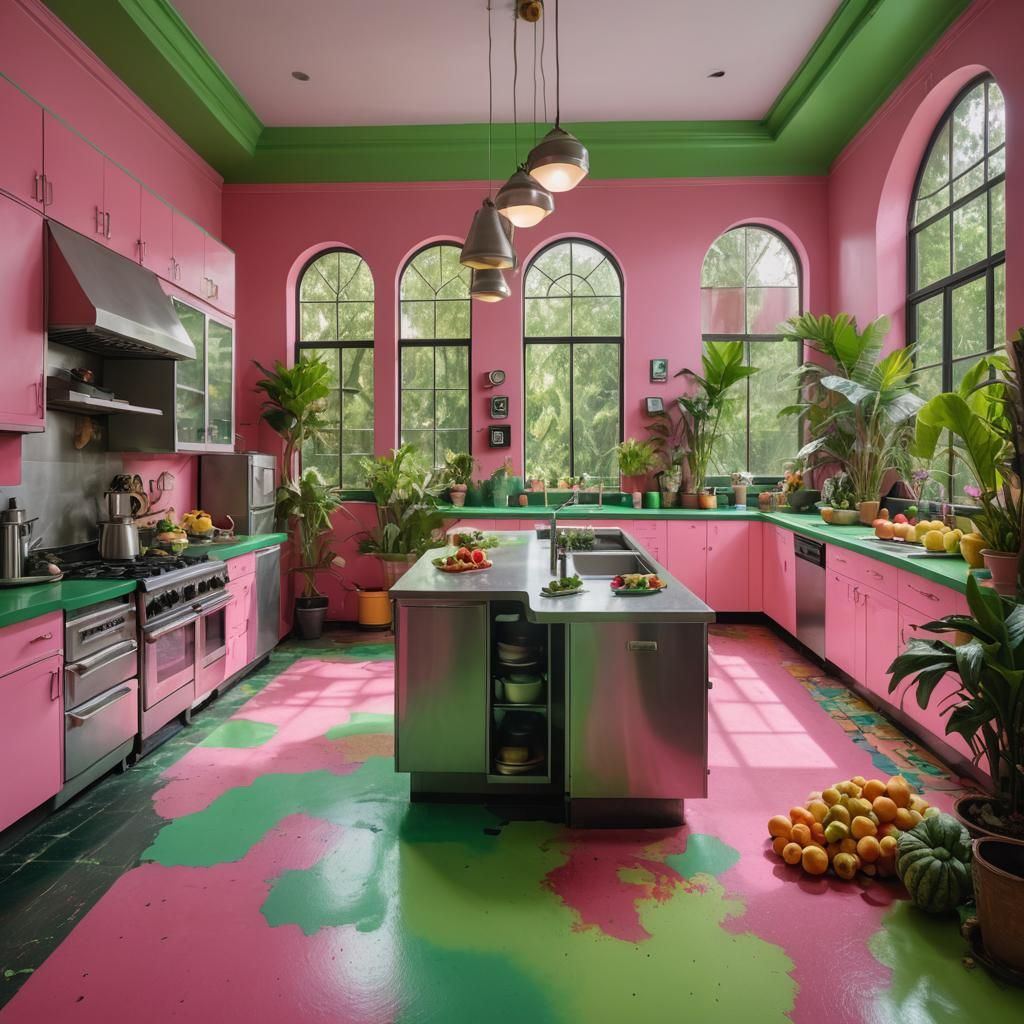 Liminal 1980s Luxury Kitchen with Jungle View