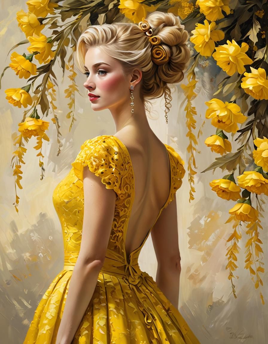 impressionist oil painting visual brush strokes full length portrait of young blonde woman in bright ...  by @Svitlana