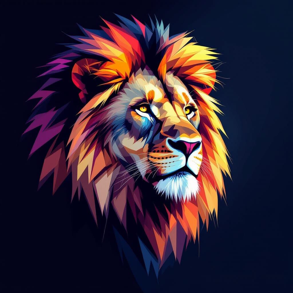 Majestic Geometric Lion in Vibrant Digital Art Style