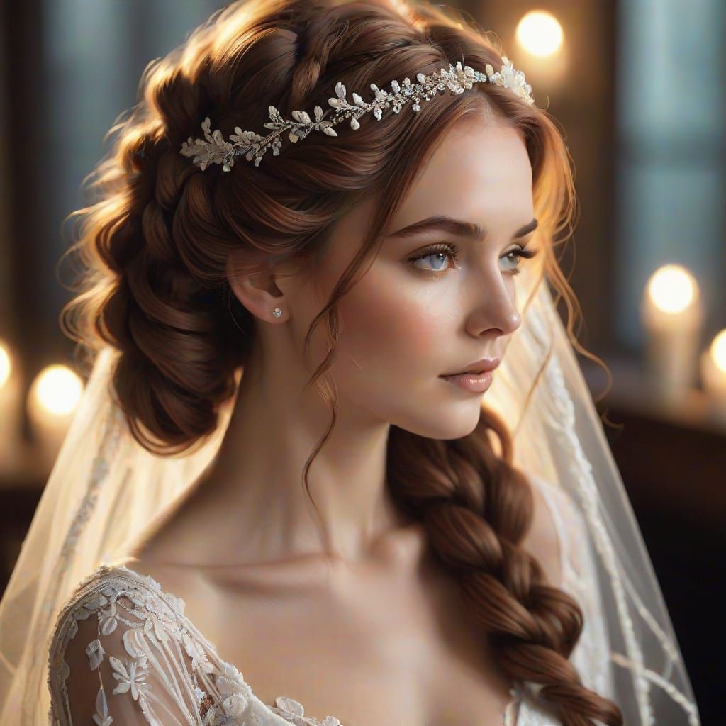 Stunning Bride with Auburn Hair in Delicate Crown