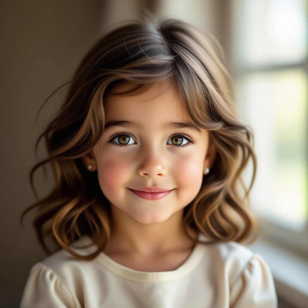 Realistic Portrait of a Young Girl with Curious Eyes