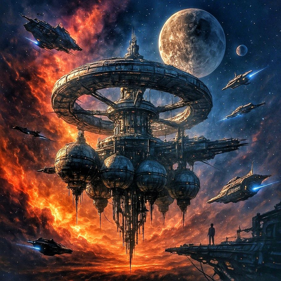 A complex space station