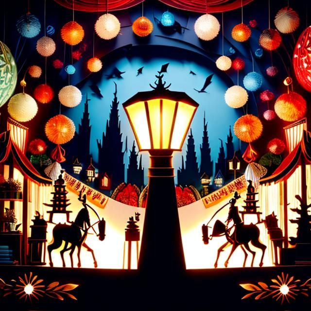  <lora:PaperArt:1.0> The Lamp, paperart, backlit