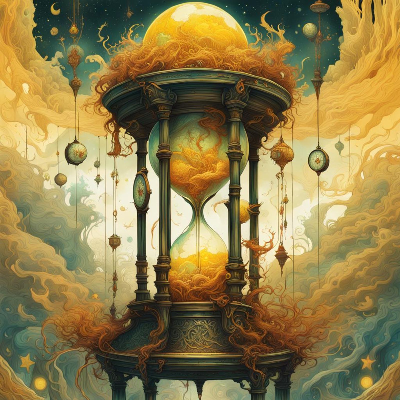 Flowing hourglasses, surreal clocks, tones Elegant flying wardrobe