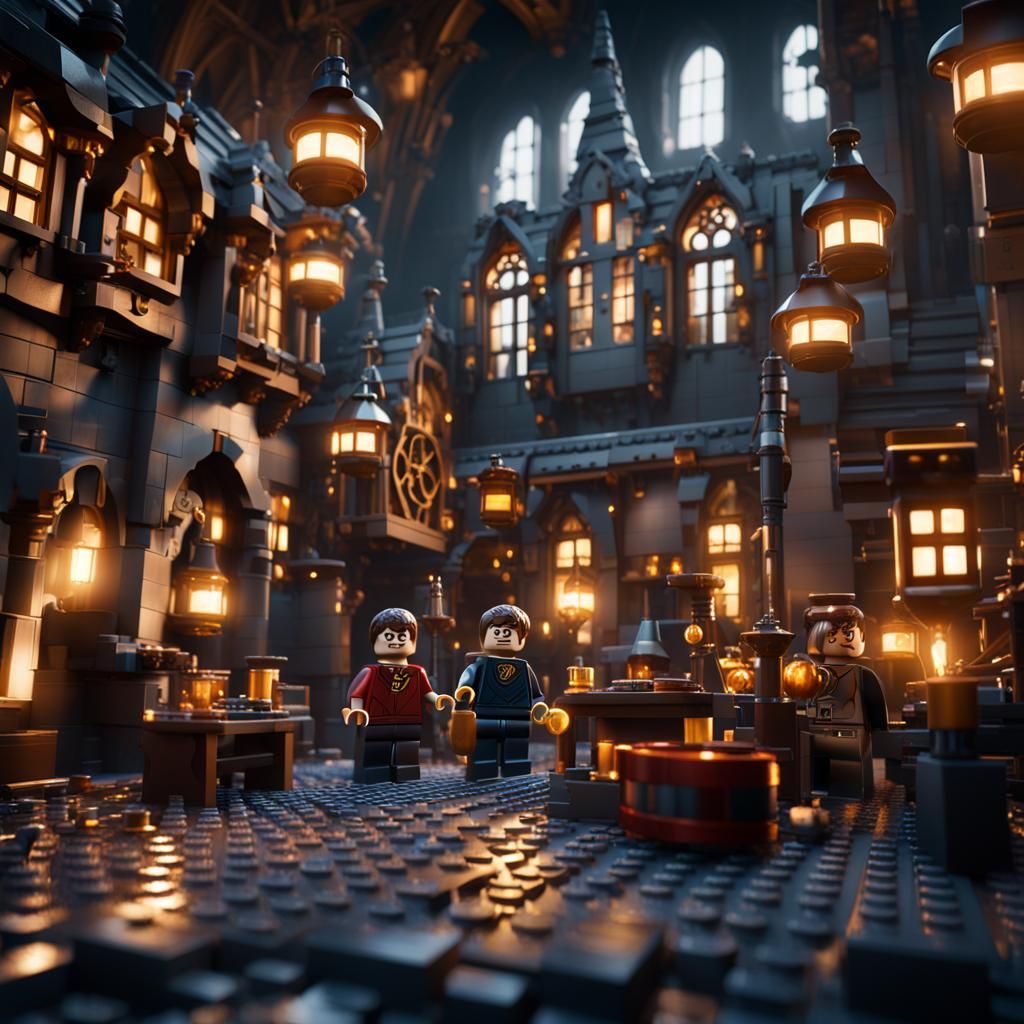 hyper realistic lego Harry Potter, silver sparkles, glitter ...