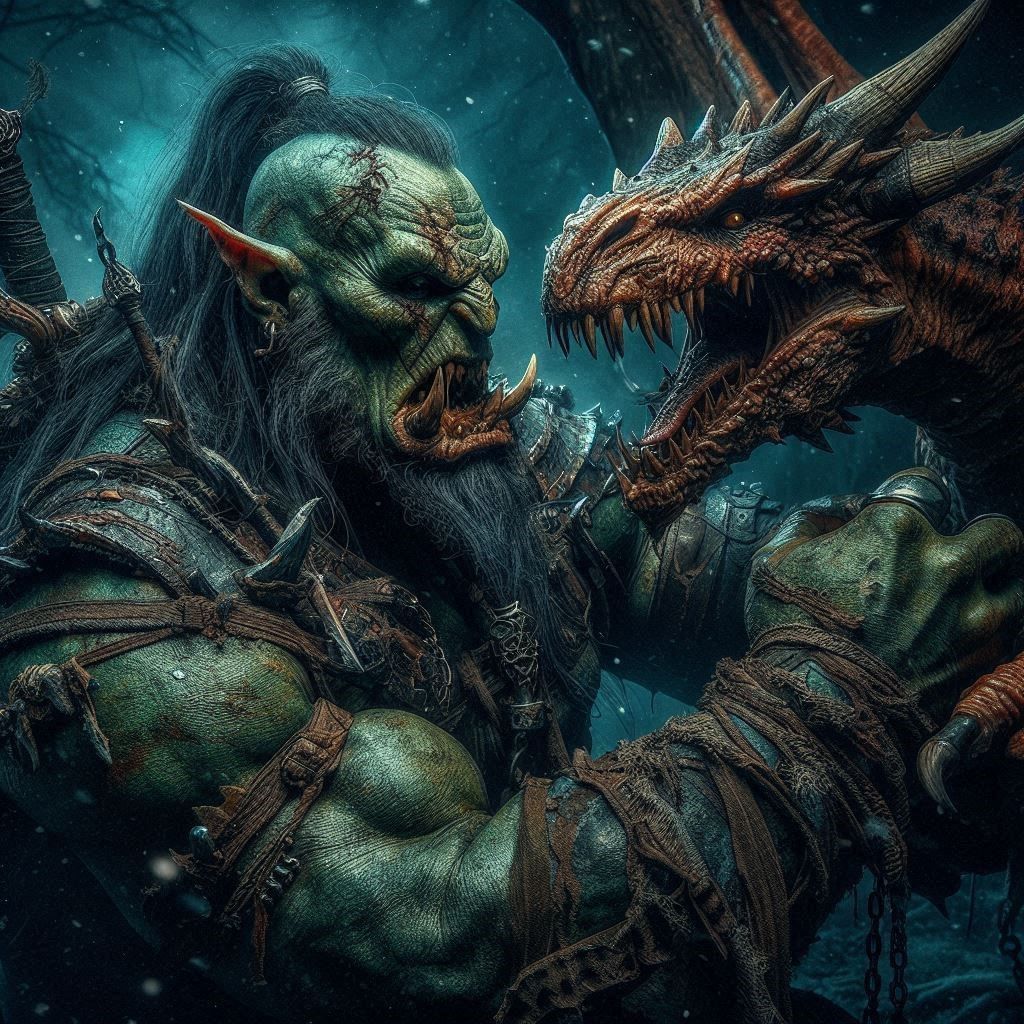 orc and dragon  by @gladiator