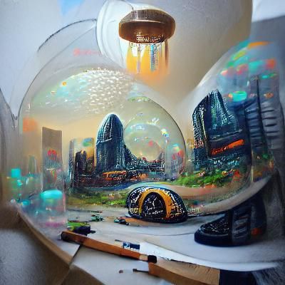 Two point perspective hyper realistic oil painting of a futu...