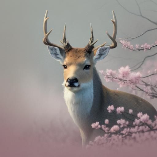 Japanese Deer Portrait in Watercolor Style