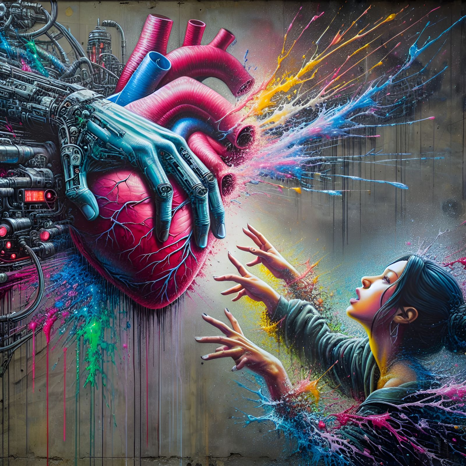 Torn Heart in Graffiti Art with Cyberpunk Engine